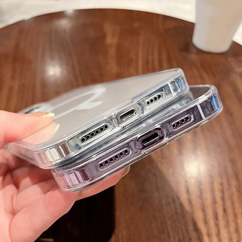 For Magesafe Magnetic Transparent Wireless Charge Case For iPhone 11 12 13 14 15 16 17 Air Pro Max Plus Shockproof PC Cover