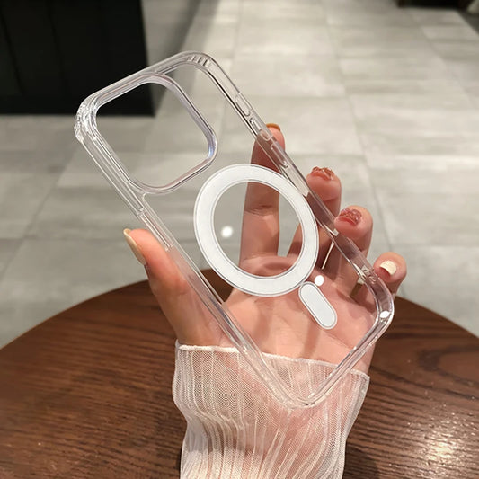 For Magesafe Magnetic Transparent Wireless Charge Case For iPhone 11 12 13 14 15 16 17 Air Pro Max Plus Shockproof PC Cover