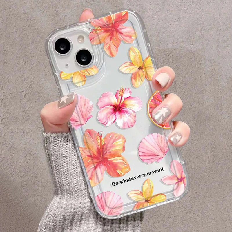 Pink Trumpet Flower Transparent Shockproof Soft TPU Phone Case For IPhone 16 Pro Max 15 14 13 12 11 XS X XR 7 8 Plus SE2020 Case