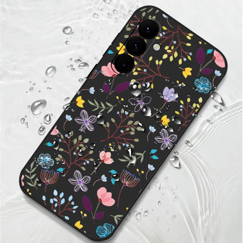 Luxury Flower Print Lanyard Case For Samsung Galaxy A55 A54 5G A35 A25 A15 A14 A34 A52 S21 FE S22 S23 S24 Ultra Silicone Cover