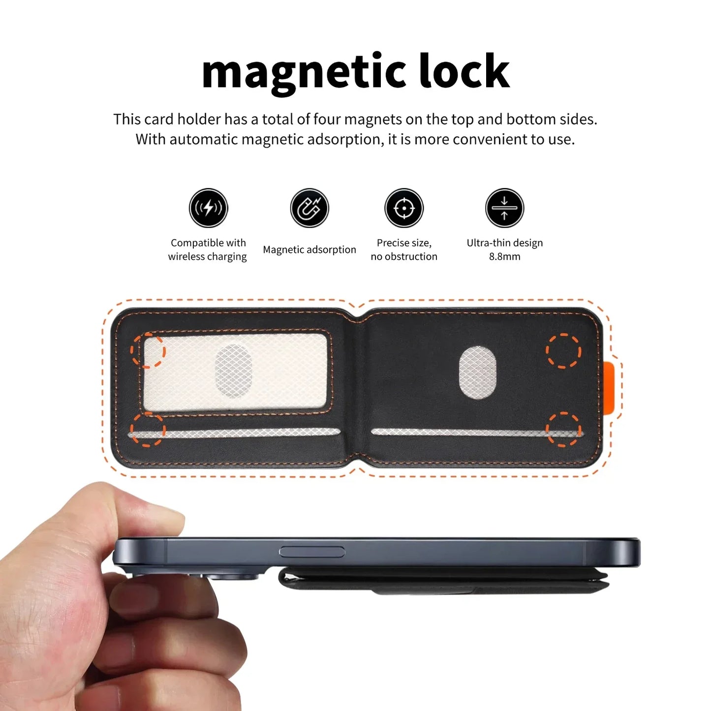 Luxury Leather MagSafe Magnetic Card Holder | RFID Anti-Skimming Wallet for Bank & ID Cards