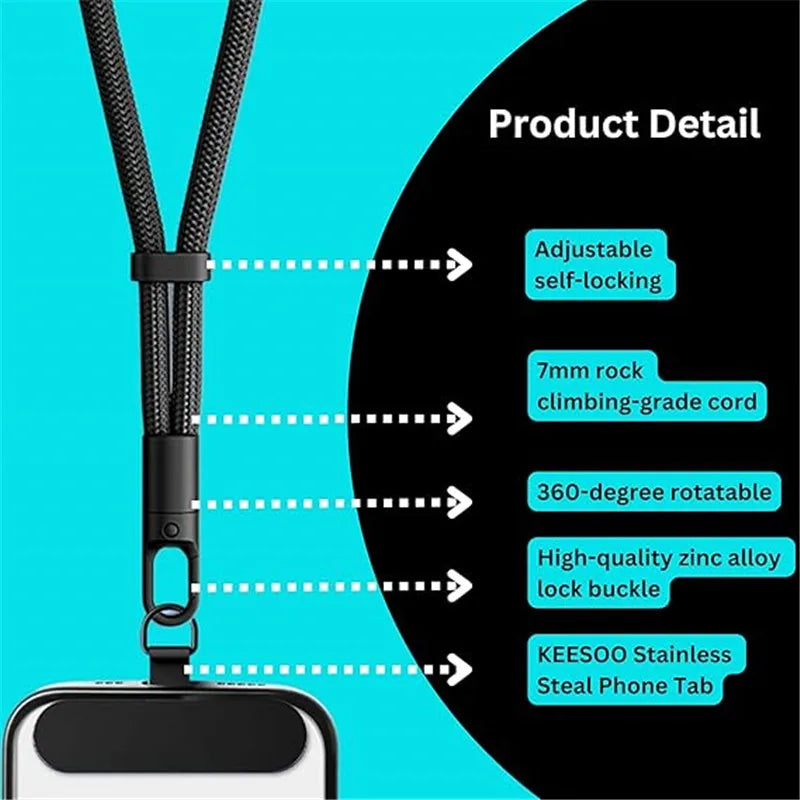 Universal Minimalist Crossbody Phone Lanyard with Adjustable Wrist Strap | Drop-Proof Design & Tether Tabs for All Mobile Phones