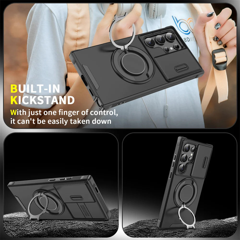 Slide Camera Protection Magnetic Stand Phone Case for Samsung S25 Edge S24 S23 Plus S21 S22 Ultra FE A54 A15 A14 A05 A05S Cover