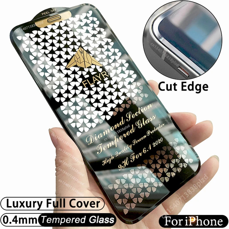Cut Edge Luxury Tempered Glass – Full-Cover Screen Protector for iPhone 11–17 / Pro Max / Air