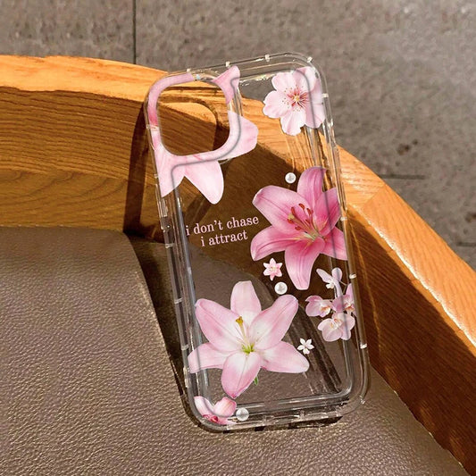 Pink Trumpet Flower Transparent Shockproof Soft TPU Phone Case For IPhone 16 Pro Max 15 14 13 12 11 XS X XR 7 8 Plus SE2020 Case