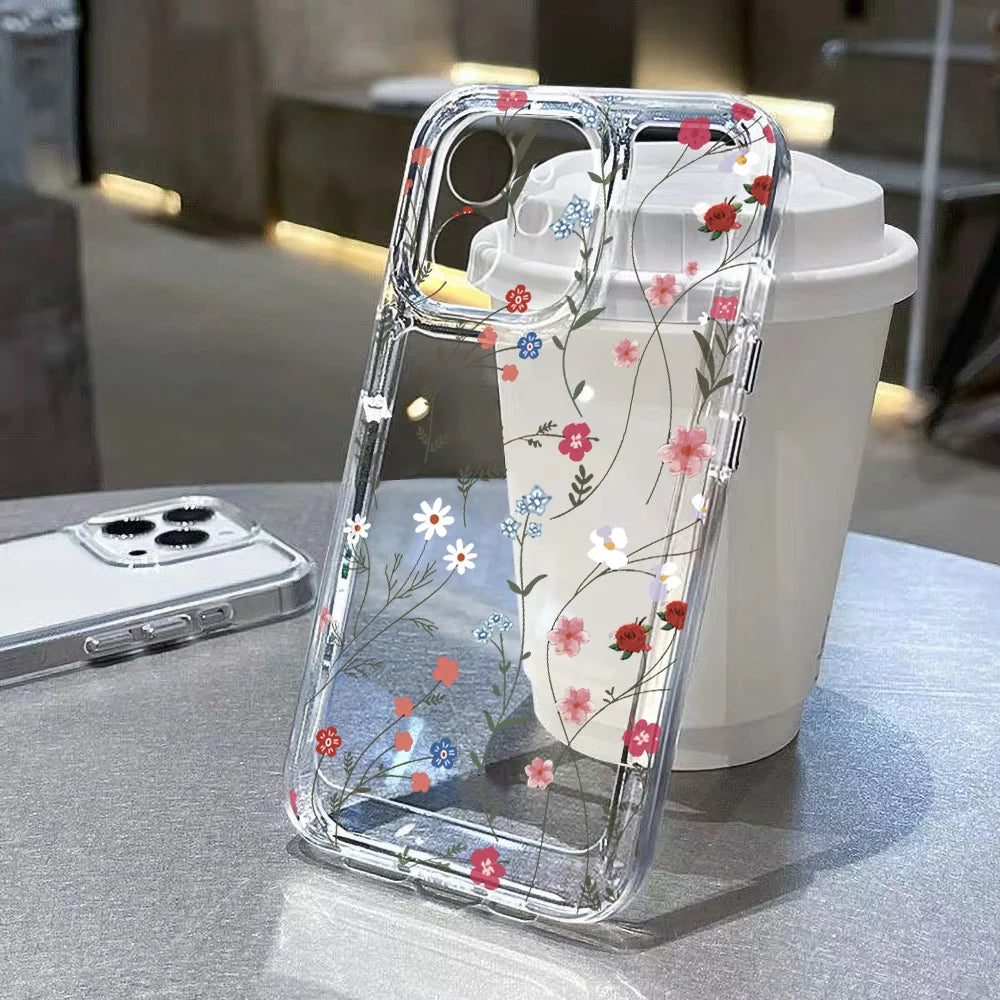 Floral I phone 14 Case ShockProof Transparent Cover