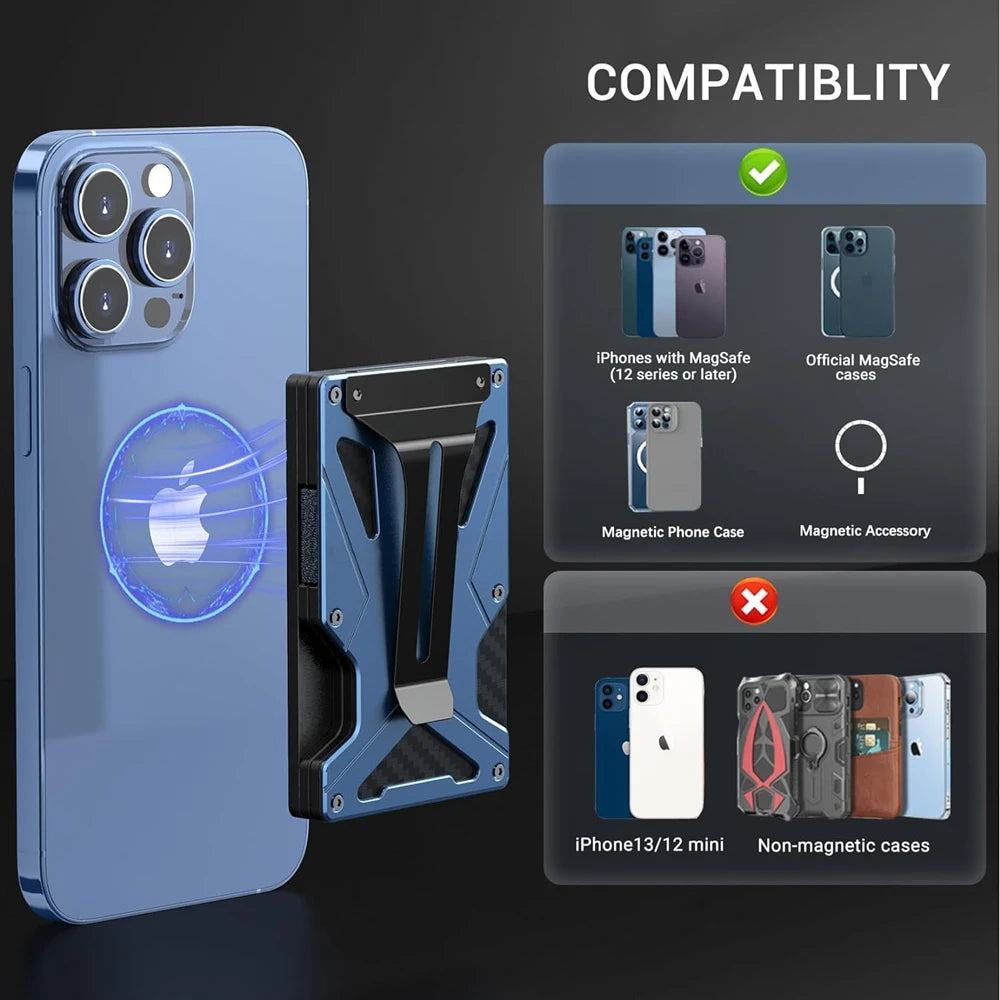 Magnetic MagSafe Wallet for iPhone | Metal Card Holder with AirTag Slot, RFID Blocking & Money Clip – MagSafe Compatible