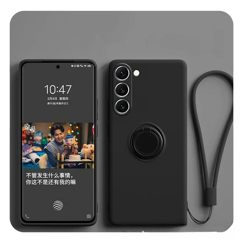 Magnetic Silicone Strap Ring Phone Case for Samsung Galaxy S25 S24 Ultra S23 S22 Plus Cover