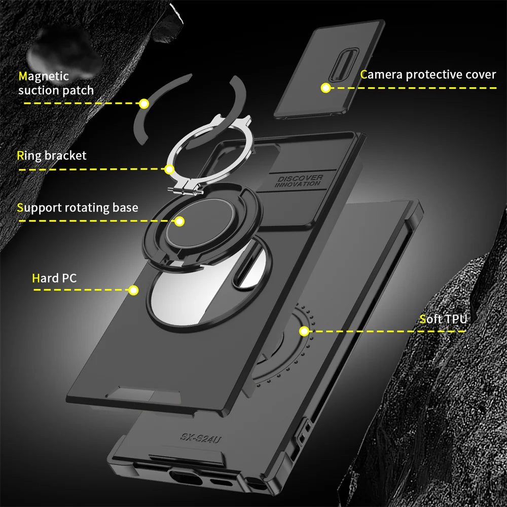 Slide Camera Protection Magnetic Stand Phone Case for Samsung S25 Edge S24 S23 Plus S21 S22 Ultra FE A54 A15 A14 A05 A05S Cover
