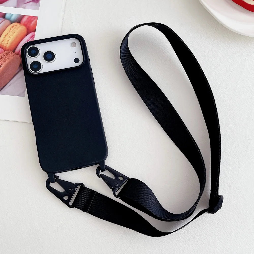 Crossbody Necklace Strap Lanyard Matte Silicone Case For iPhone 14 Pro Max 11 12 13 Plus SE Shockproof Cover