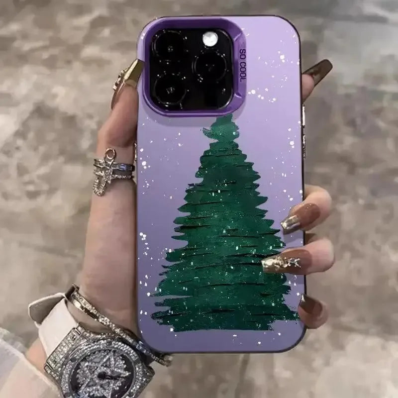 Christmas Tree Aesthetic Laser Phone Case for iPhone 11–16 Series | Decorative Holiday Back Cover