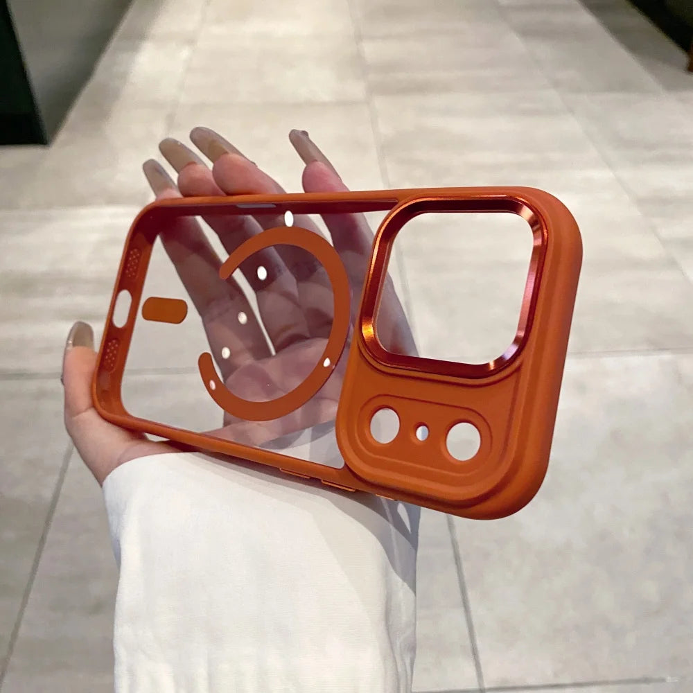 Transparent for Magsafe Armor Case for iPhone 17 16 15 14 Pro Max Plus 17 Air Magnetic Acrylic Metal Lens Shockproof Cover
