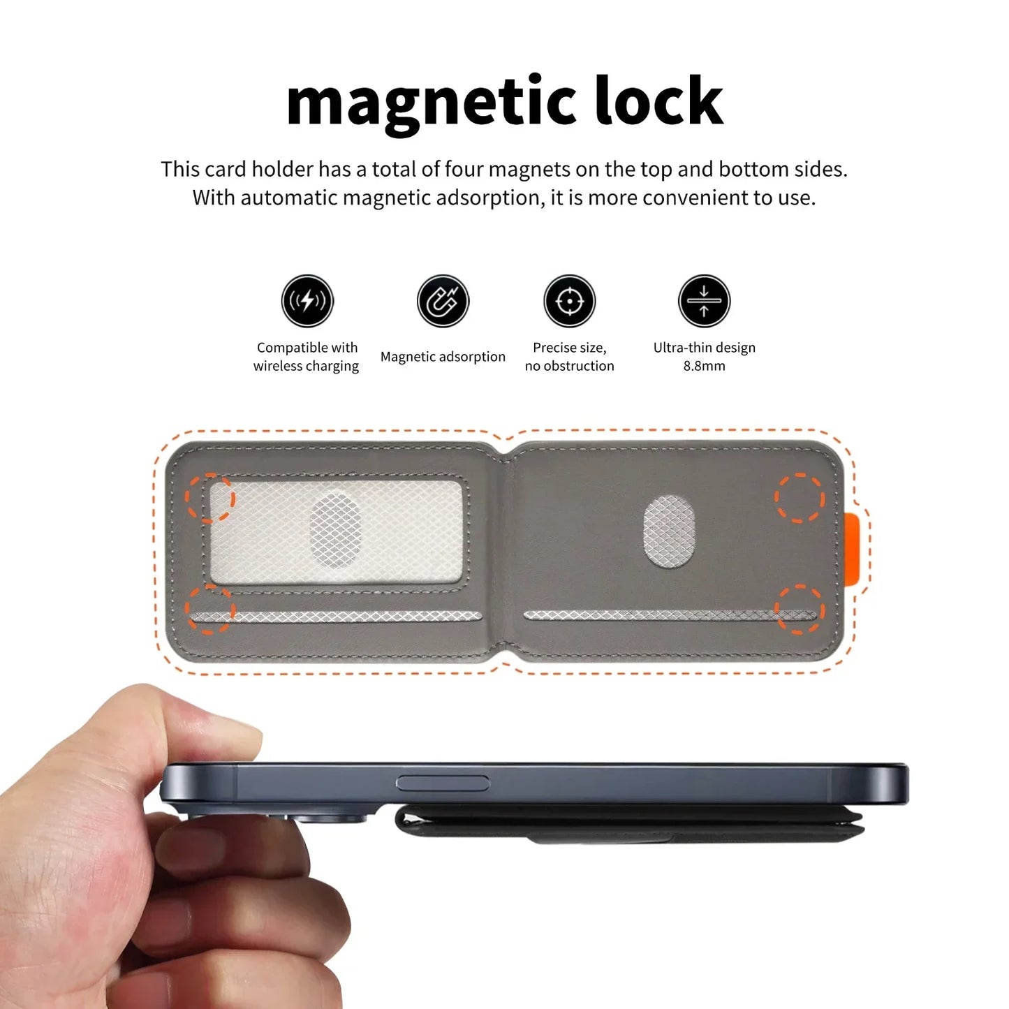 Luxury Leather MagSafe Magnetic Card Holder | RFID Anti-Skimming Wallet for Bank & ID Cards