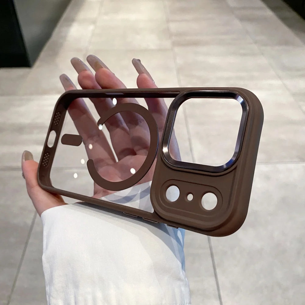 Transparent for Magsafe Armor Case for iPhone 17 16 15 14 Pro Max Plus 17 Air Magnetic Acrylic Metal Lens Shockproof Cover