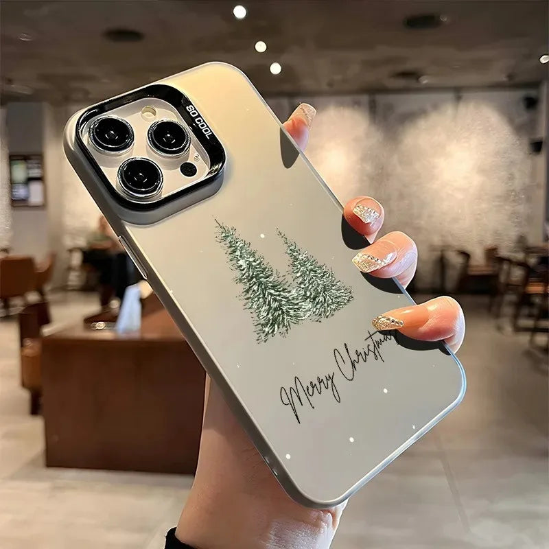 Christmas Tree Aesthetic Laser Phone Case for iPhone 11–16 Series | Decorative Holiday Back Cover