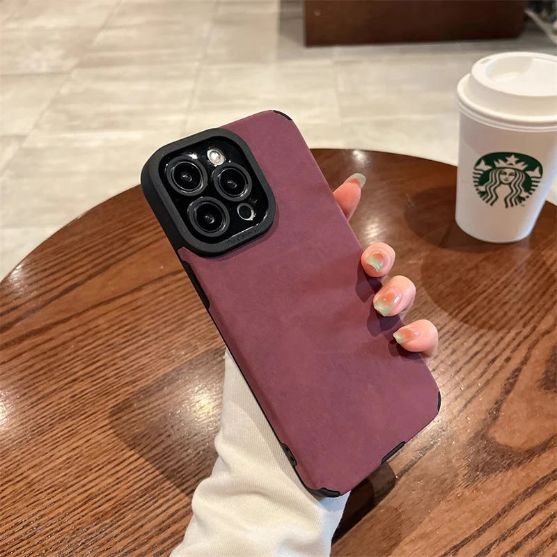 Fashion Matte Leather Silicone Case For iPhone 14 Plus 12 13 11 16 15 Pro Max Lens Protection Shockproof Cover