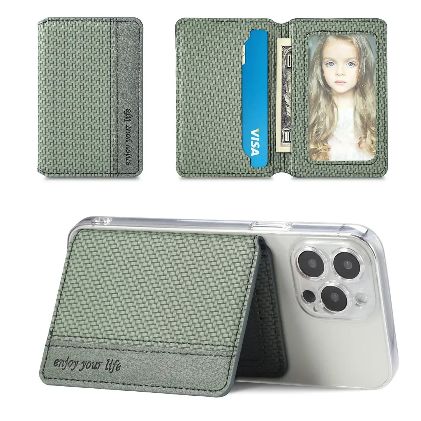 1PC PU Leather Phone Card Holder | Adhesive Sticker Wallet Case with Multiple Card Slots & Phone Stand Supporter