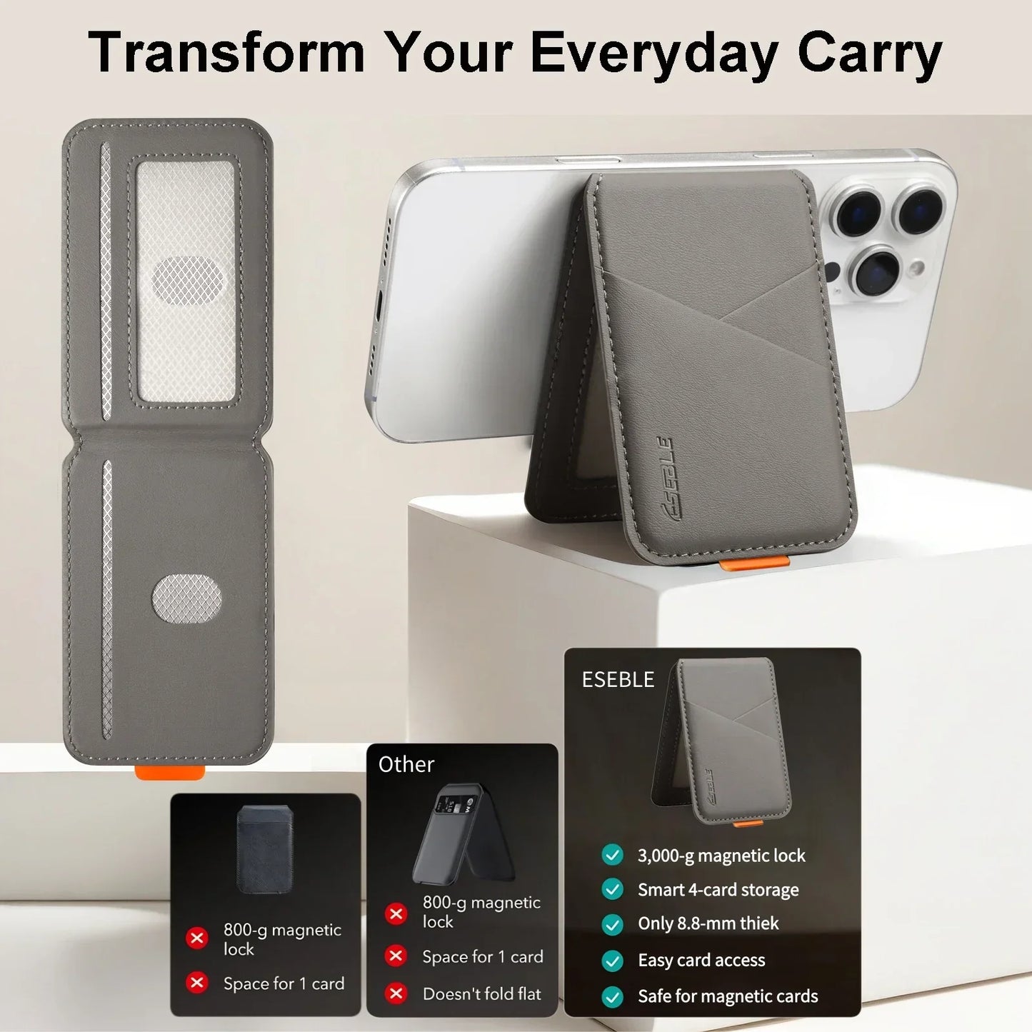 Luxury Leather MagSafe Magnetic Card Holder | RFID Anti-Skimming Wallet for Bank & ID Cards