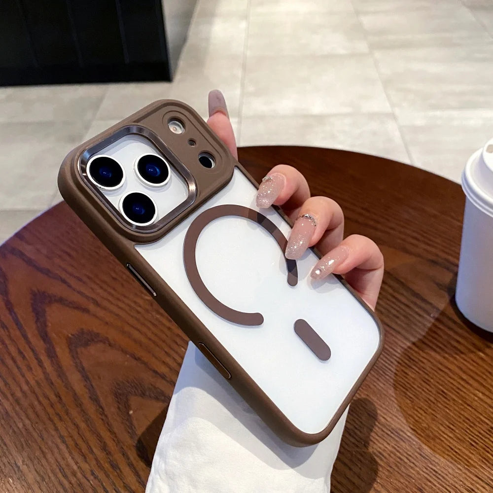 Transparent for Magsafe Armor Case for iPhone 17 16 15 14 Pro Max Plus 17 Air Magnetic Acrylic Metal Lens Shockproof Cover