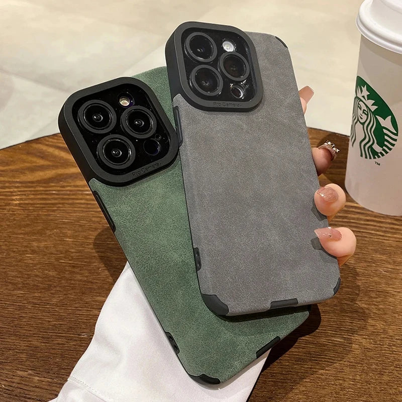 Fashion Matte Leather Silicone Case For iPhone 14 Plus 12 13 11 16 15 Pro Max Lens Protection Shockproof Cover