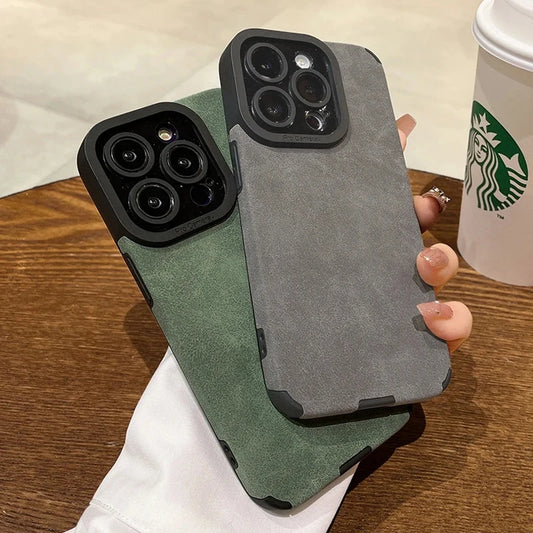 Fashion Matte Leather Silicone Case For iPhone 14 Plus 12 13 11 16 15 Pro Max Lens Protection Shockproof Cover