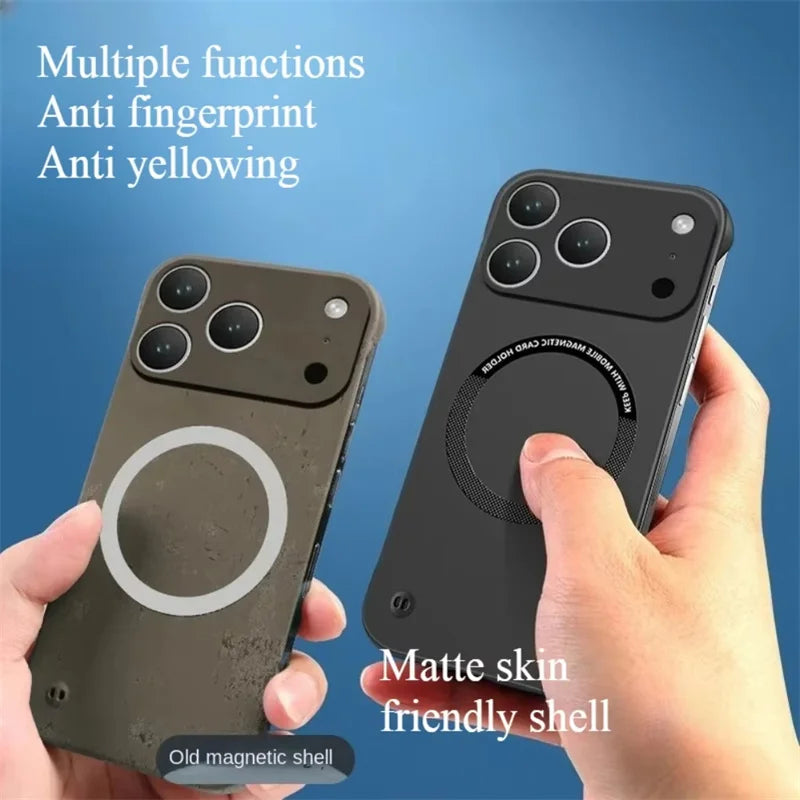 Ultra Thin Hard PC Magnetic Frameless Phone Case For Magsafe For iPhone 17 Air 16 15 14 13 Pro Max Plus Matte Color Solid Cover