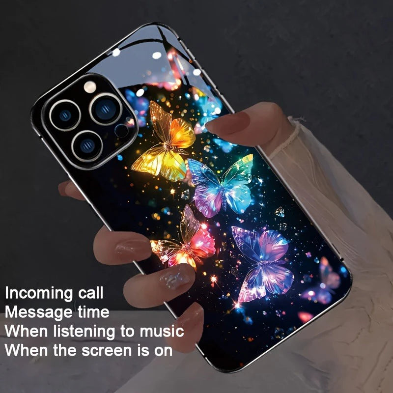 Colorful Butterfly Print Tempered Glass Case for iPhone 7, 8 Plus, X, XR, XS, 11, 12, 13, 14, 15, 16, 17 Pro Max, 16E, 17Air – Luxury Glossy Back Cover