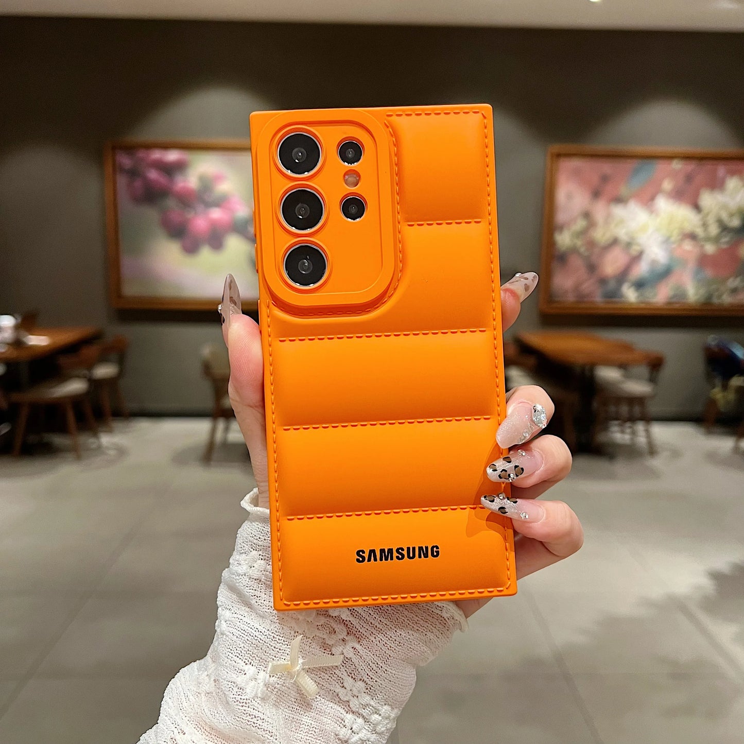 Wave Puffer Down Jacket Phone Case Samsung S25 S24 S23 S22 Ultra S21 Plus S20 Note 20 ultra Solid Color Shockproof Soft Cover