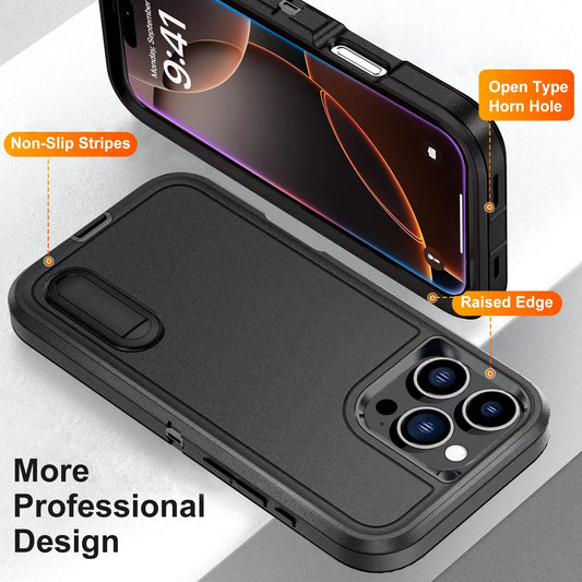 3IN1 Hybrid Military Anti-Shock Strong Case For iPhone11 12 13 Pro Max 14 Plus PC Hard Holder Phone Cover