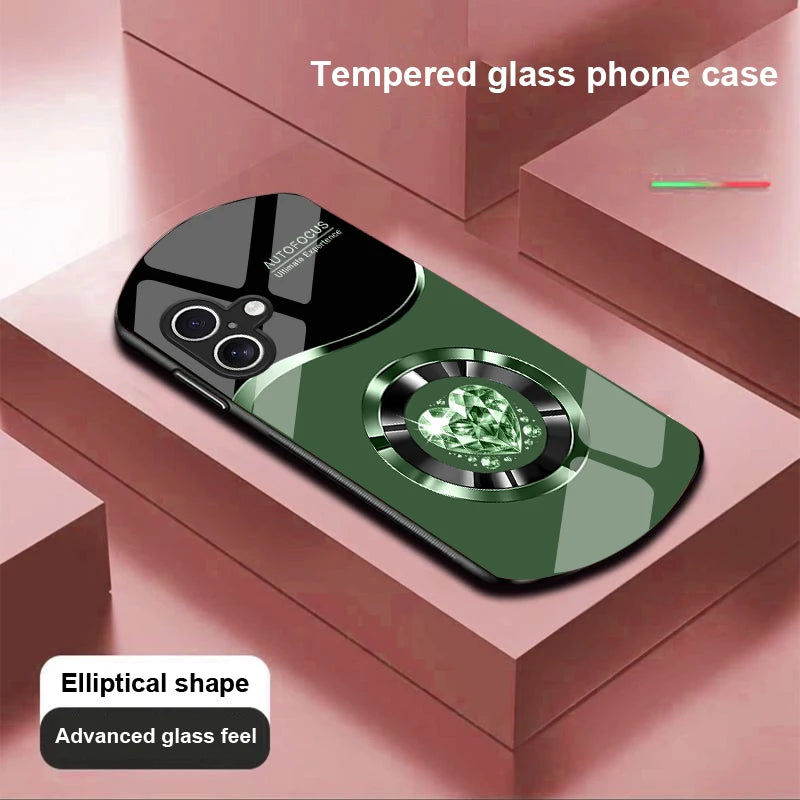 Circle Diamond For Apple IPhone 16 11 13 15 14 Pro Max 12  Elliptical Shaped Tempered Glass Phone Case