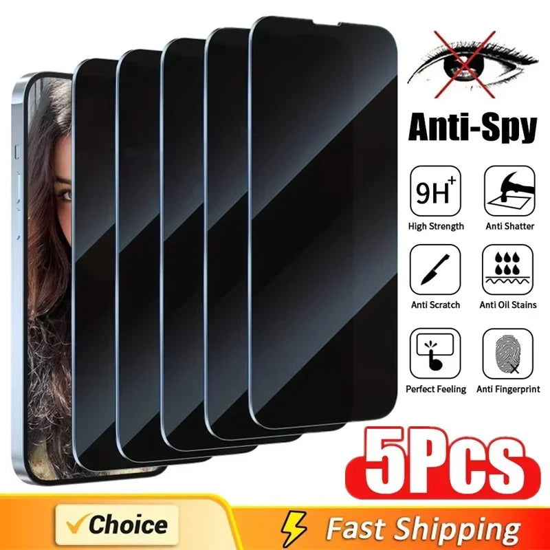 5pcs Full-Cover Privacy Screen Protector – Anti-Spy Glass for iPhone 11–17 Pro Max