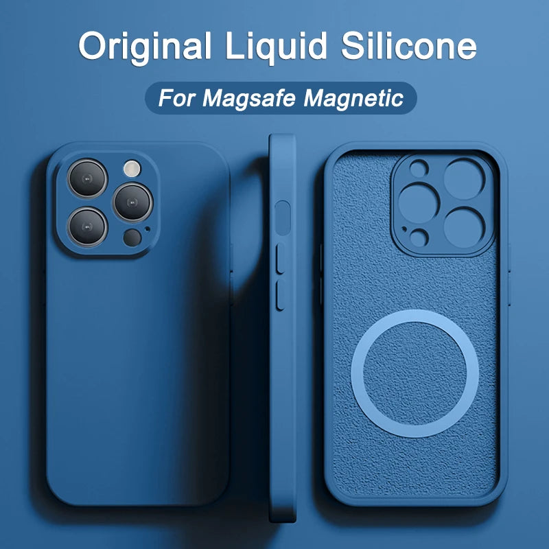 Original Magnetic For Magsafe Case For iPhone 15 14 13 12 11 Pro Max XS XR X  Plus Cases Liquid Silicone Wireless Charge Cover