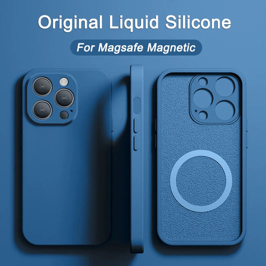 Original Magnetic For Magsafe Case For iPhone 15 14 13 12 11 Pro Max XS XR X  Plus Cases Liquid Silicone Wireless Charge Cover