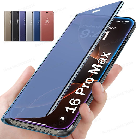 Full Protection Mirror Flip Bracket Phone Case For iPhone 16 17 Air 15 14 Plus 13 12 11 17 Pro Max 7 8 16E Shockproof Back Cover