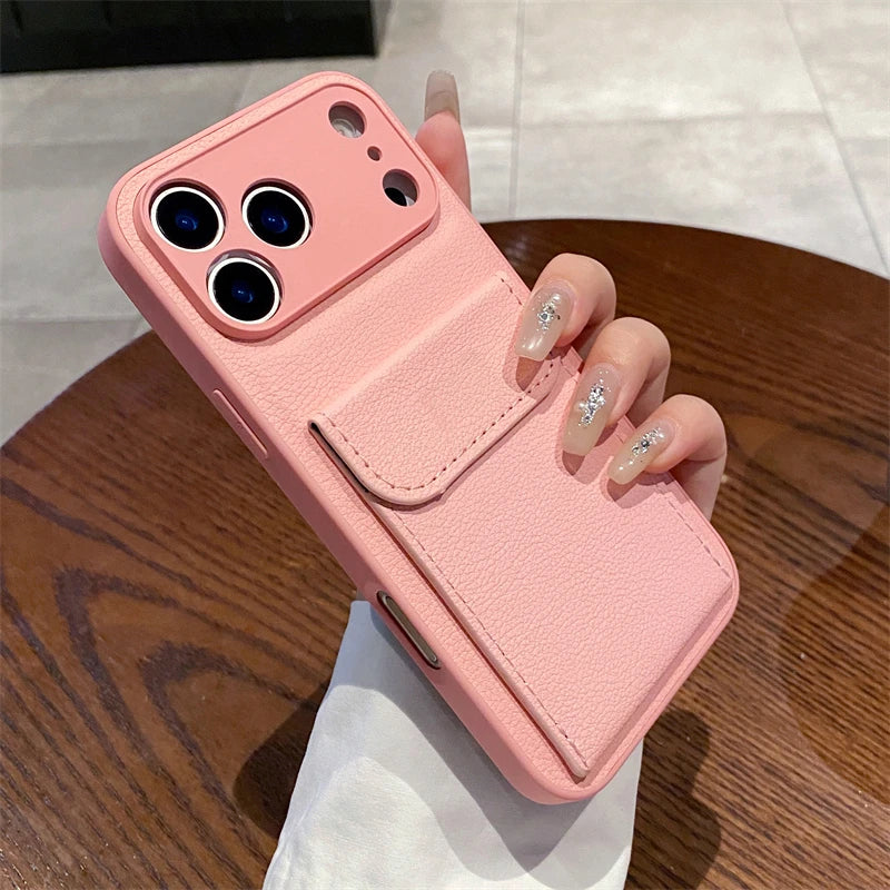 Leather Wallet Case with Card Slot for iPhone15 16 16E 17 Air Pro Max | Shockproof Card Holder Cover