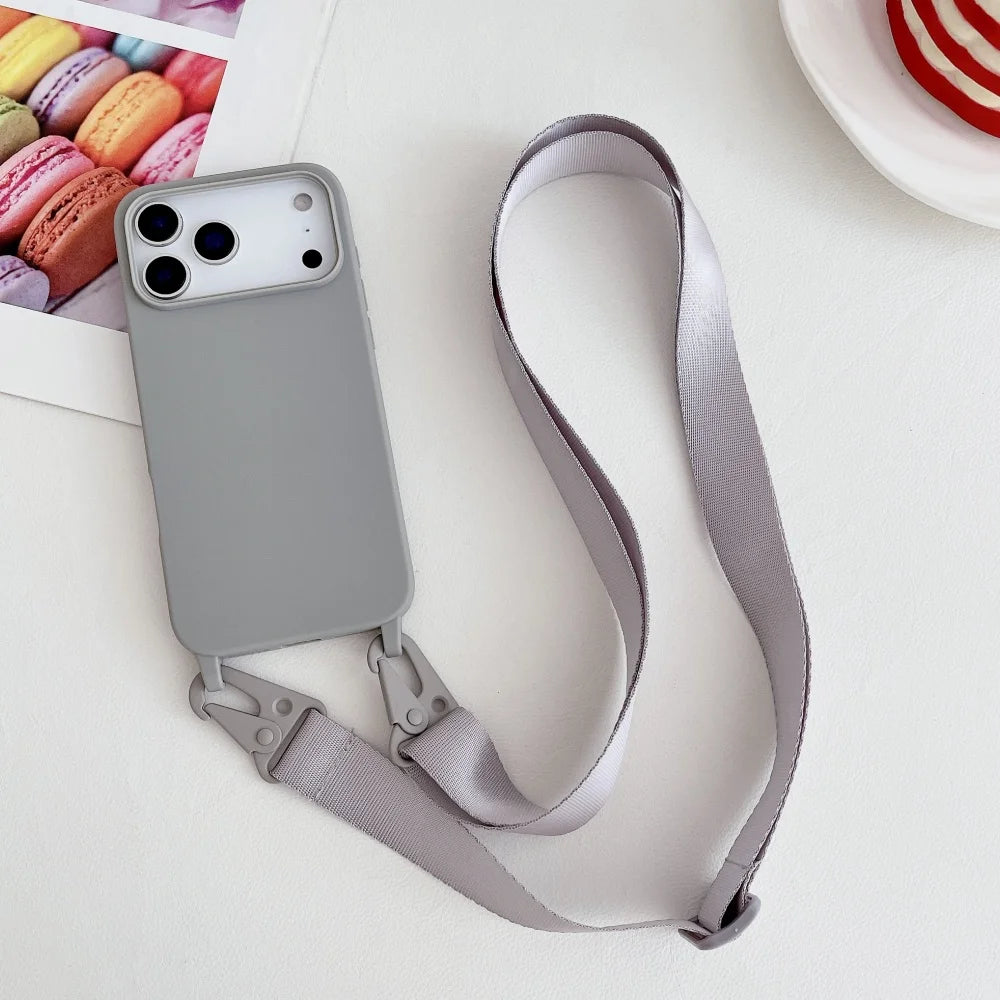 Crossbody Necklace Strap Lanyard Matte Silicone Case For iPhone 17 16 15 Pro Max Plus SE Shockproof Cover
