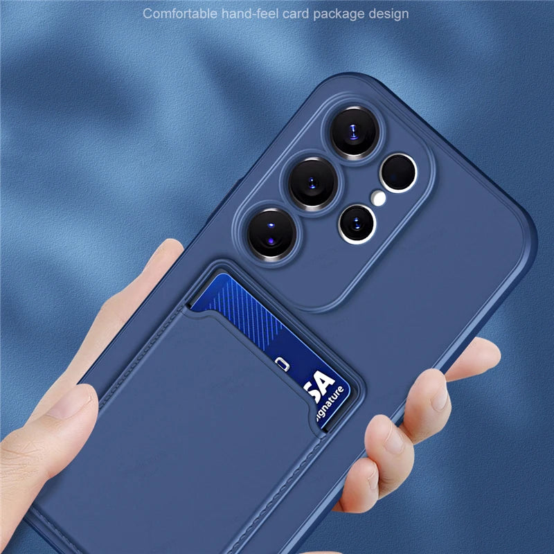 Liquid Silicone Case For Samsung Galaxy S25 S24 S23 S22 S21 S20 Ultra Plus FE Edge Card Holder Case For Samsung A56 A55 A54 A53