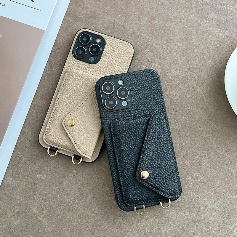 Luxury Crossbody strap lanyard wallet leather case for iPhone 16 17 16pro 15 pro card holder phone cover