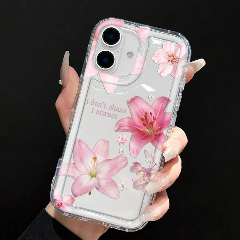 Pink Trumpet Flower Transparent Shockproof Soft TPU Phone Case For IPhone 16 Pro Max 15 14 13 12 11 XS X XR 7 8 Plus SE2020 Case