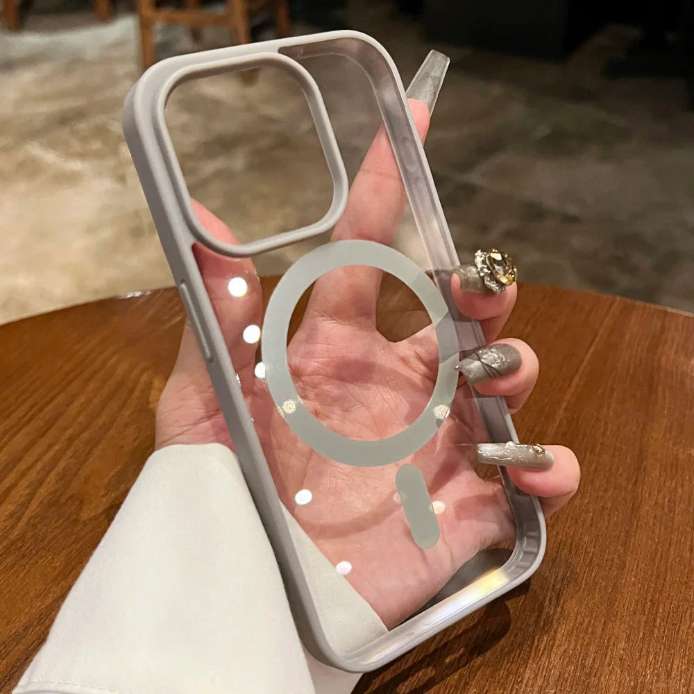 Luxury For Magsafe Transparent Case For iPhone 16 15 14 Max Plus Magnetic Wireless Charge Cases Cover