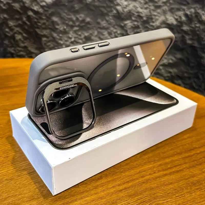 Luxury Magnetic Shockproof Phone Case For iPhone 16 15 17 Pro Max Stand Glass Lens Protector Cover