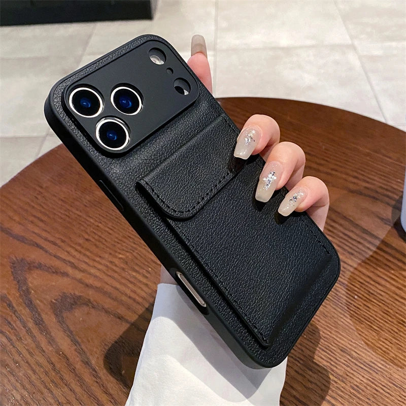 Leather Wallet Case with Card Slot for iPhone X XS XR 11 12 13 14 Pro Max | Shockproof Card Holder Cover