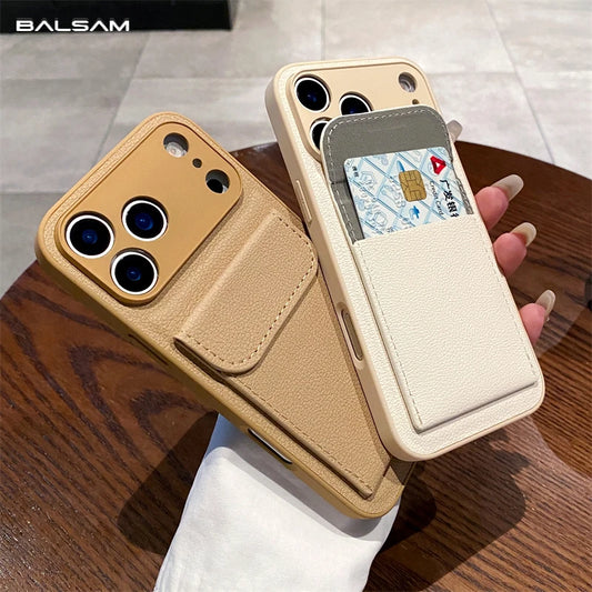 Leather Wallet Case with Card Slot for iPhone15 16 16E 17 Air Pro Max | Shockproof Card Holder Cover