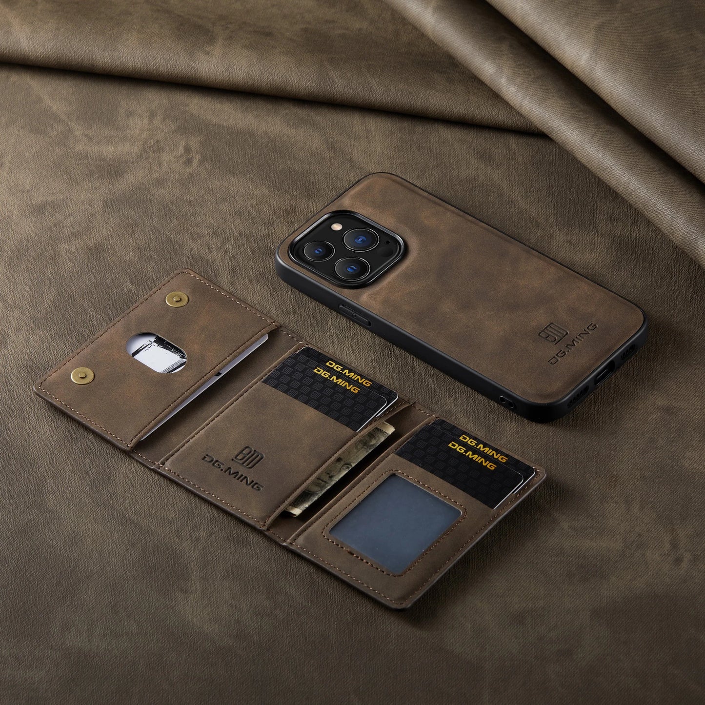 2 In 1 Detachable Magnetic Leather Case for IPhone 16 17 Pro Max 15 Wallet Cover Cards Holder Pocket