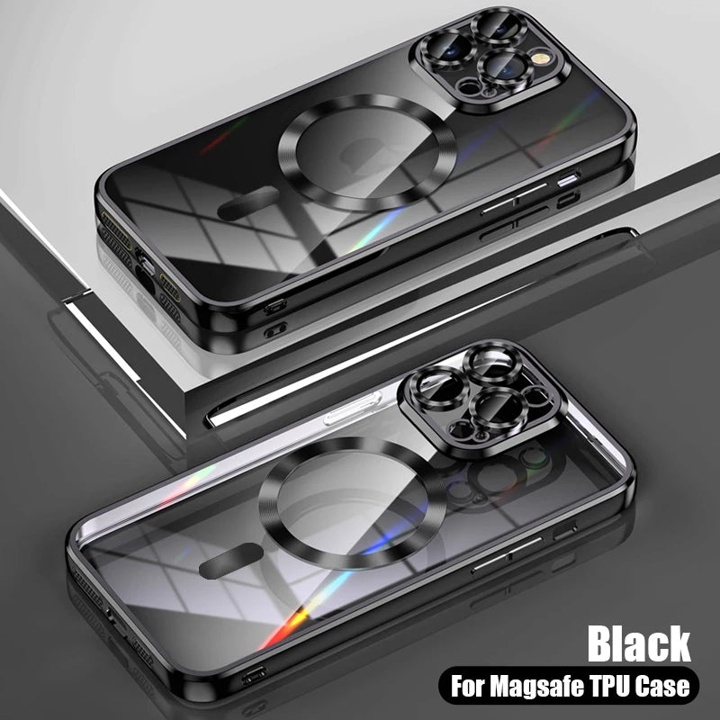 Lightweight Soft TPU Plating Case for iPhone 17 pro max 17 Air 16 15 14 13 12 11 Pro Max Plus Maga safe Magnetic Lens Protect Clear Cover