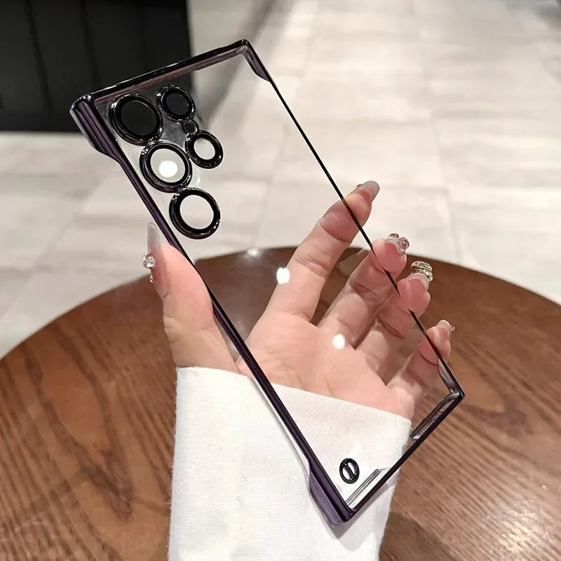 Luxury Plating Frameless Case For Samsung Galaxy S25 S24 Ultra S23 S22 Thin Transparent Camera Lens Protection Shockproof Cover