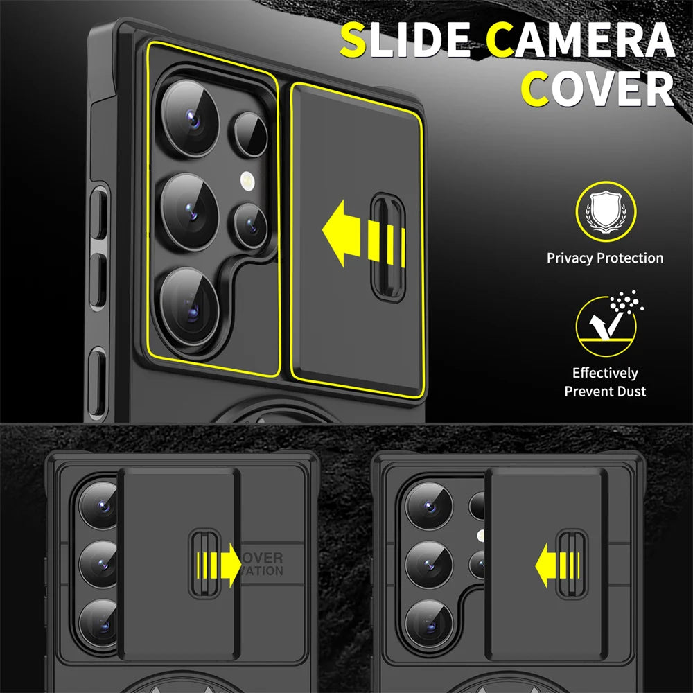 Slide Camera Protection Magnetic Stand Phone Case for Samsung S25 Edge S24 S23 Plus S21 S22 Ultra FE A54 A15 A14 A05 A05S Cover