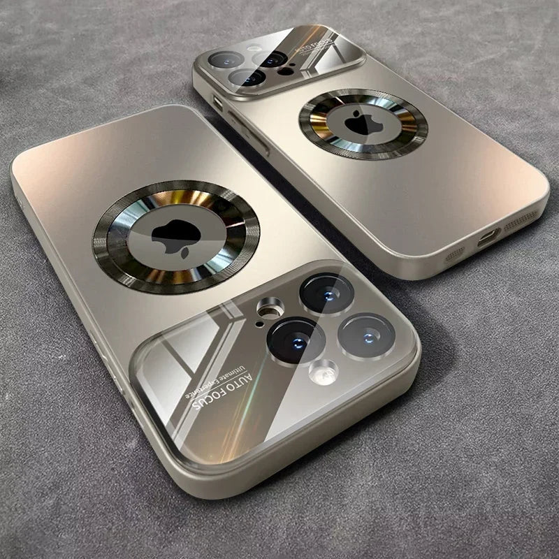 New Titanium Metallic Luxury Matte Case For iPhone 16 15 14 13 12 11 Pro Max Plus For Magsafe Glass Lens Camera Protection Cover