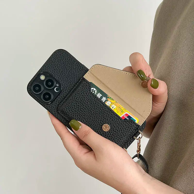 Luxury Crossbody strap lanyard wallet leather case for iPhone 16 17 16pro 15 pro card holder phone cover