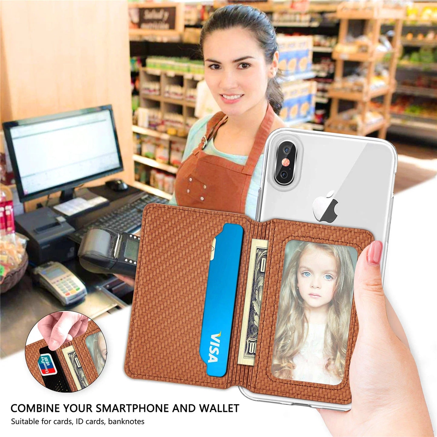 1PC PU Leather Phone Card Holder | Adhesive Sticker Wallet Case with Multiple Card Slots & Phone Stand Supporter